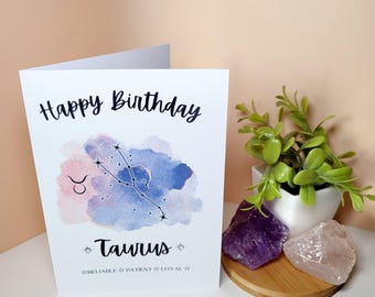 Carte d'anniversaire taureau / carte d'horoscope pour anniversaire, impression aquarelle, carte de signe astrologique, carte d'astrologie, carte du zodiaque, constellation