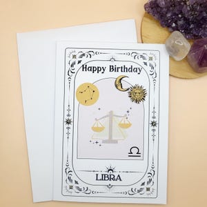 Carte d'anniversaire Balance / carte du zodiaque pour anniversaire, conception de tarot, carte de signe astrologique, carte unique, carte d'astrologie, carte d'horoscope, constellation