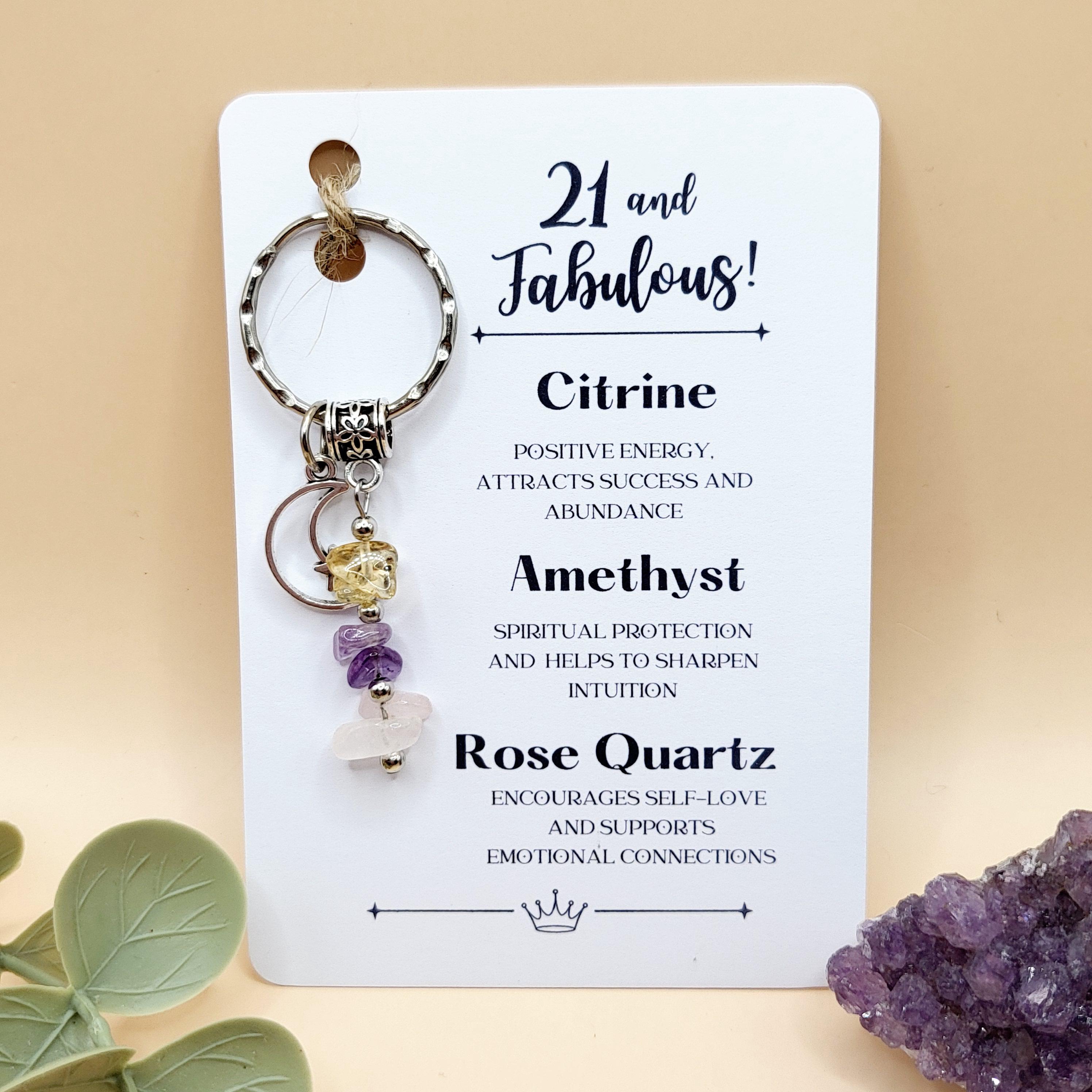 21 and Fabulous Keyring, Crystal Chip Keychain for 21st Birthday Gift, 18 and Fabulous Gift, Gifts For Her, Genuine Gemstones For Women Card