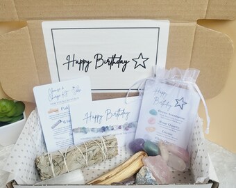 Birthday Crystal Gift Box: Smudging Kit, Crystal Bracelet & Tumble Stones