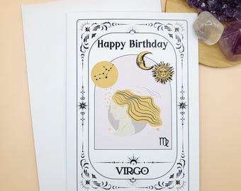 Virgo Zodiac Birthday Card: Tarot-Inspired Astrology Constellation Design for Star Sign Enthusiasts