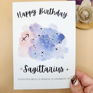 Sagittarius Birthday Card / Horoscope Card For Birthday, Watercolour Print, Star Sign Card, Astrology Card, Zodiac Card, Constellation Card