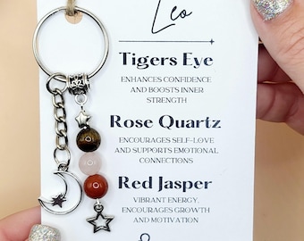 Leo Zodiac Crystal Keyring, Star Sign Crystal Gift For Her / Him Christmas Gift Keychain Birthday Gift, Birthstone Keyring