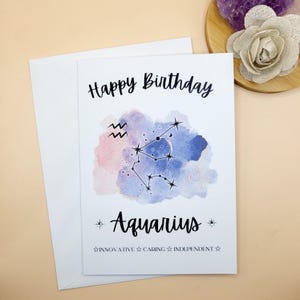 Carte d'anniversaire Verseau / carte d'horoscope pour anniversaire, impression aquarelle, carte de signe astrologique, carte d'astrologie, carte du zodiaque, constellation