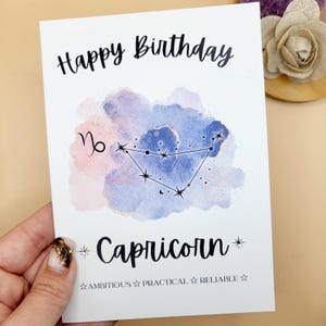 Capricorn Birthday Card / Horoscope Card For Birthday, Watercolour Print, Star Sign Card, Astrology Card, Zodiac Card, Constellation Card