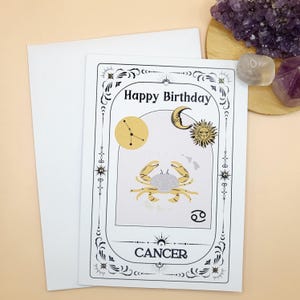 Carte d'anniversaire cancer / carte du zodiaque pour anniversaire, conception de tarot, carte de signe astrologique, carte unique, carte d'astrologie, carte d'horoscope, constellation