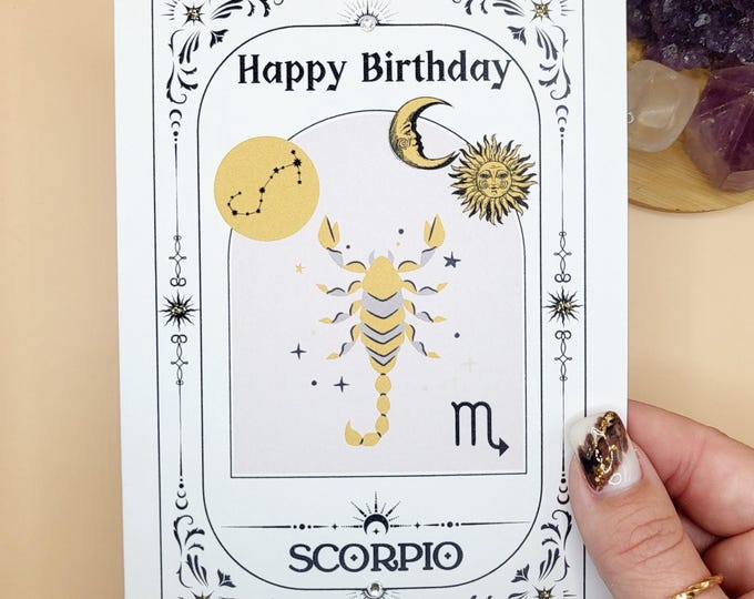 Scorpio Birthday Card, Unique Tarot Astrology Design