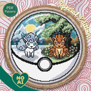 Vulpix Inspired Fire Ice Terrarium Cross Stitch Pattern PDF
