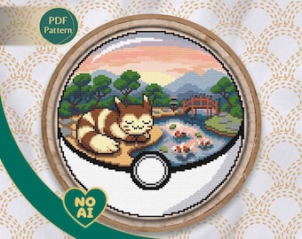 Furret Inspired Koi Garden Terrarium Cross Stitch Pattern PDF