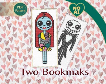 Gothic Couple Cross Stitch Bookmark Pattern – Spooky Halloween Love (PDF Pattern)