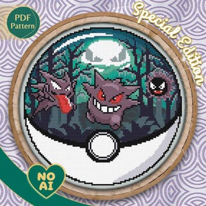 Gengar Haunter Gastly Inspired Terrarium Cross Stitch Pattern PDF