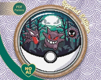 Gengar Haunter Gastly Inspired Terrarium Cross Stitch Pattern PDF
