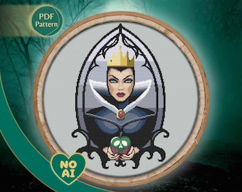 Evil Queen Poison Apple Gothic Villain Cross Stitch Pattern PDF