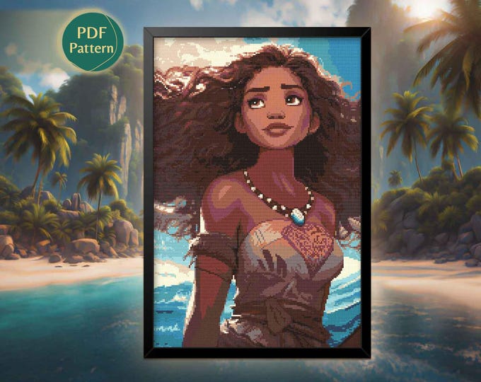 Moana Cross Stitch Pattern PDF – Vaiana, Heart of the Sea, Maui, Hei Hei, Pua, Island Spirit, Instant Download