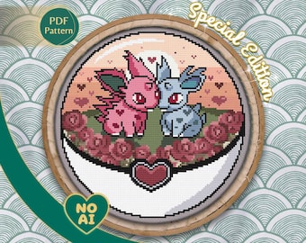 Nidoran in Love Inspired Valentine Roses Terrarium Cross Stitch Pattern PDF