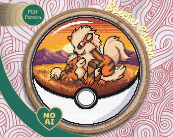 Growlithe & Arcanine Inspired Fire Terrarium Cross Stitch Pattern PDF