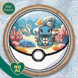 Squirtle Inspired Water Terrarium Cross Stitch Pattern PDF