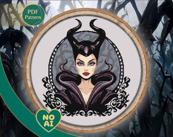 Maleficent Female Villain Goth Halloween Cross Stitch Pattern PDF