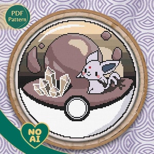 Espeon Inspired Kawaii Psychic Dreamscape Terrarium Cross Stitch Pattern PDF