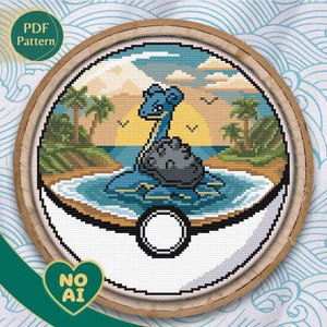 Lapras Inspired Tropical Island Sunset Terrarium Cross Stitch Pattern PDF