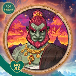 Ganondorf Kreuzstichmuster: Retro Sunset Pixel Art (PDF Download)