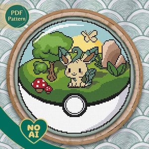 Leafeon Inspired Cottagecore Forest Terrarium Cross Stitch Pattern PDF