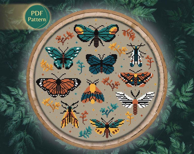 Butterfly Transformation Cross Stitch PDF – Counted Pattern, Insect Anatomy, Entomology Design, Wall Art, Instant Download