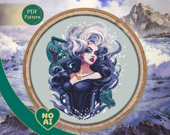 Ursula Sea Witch Fantasy Ocean Queen Cross Stitch Pattern PDF