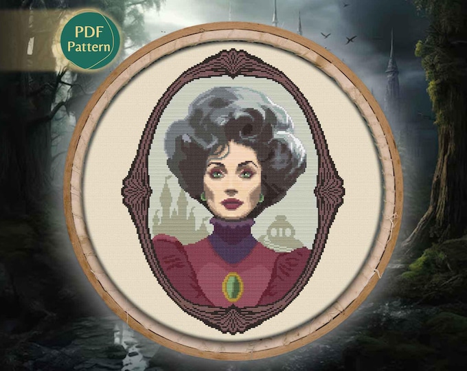 Lady Tremaine Cross Stitch Pattern PDF – Stepmother, Castle, Pumpkin, Mice, Fairy Tale Villain, Instant Download