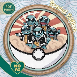 Squirtle Squad Inspired Gang Terrarium Cross Stitch Pattern PDF