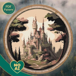 Patrón Punto de Cruz Reino Mágico PDF – Castillo de Fantasía, Princesa, Cuento de Hadas, Descarga Instantánea