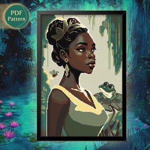 Princess and the Frog Cross Stitch Pattern PDF – Tiana, Frog, Fairy Tale, Bayou, Magic Kiss, Instant Download