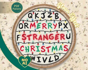 Stranger Christmas Cross Stitch Pattern PDF: Upside Down Alphabet Lights, Geek Holiday Embroidery Chart