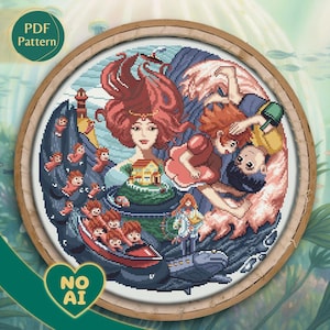 Ponyo Inspired Kawaii Underwater Coral Garden Terrarium Cross Stitch Pattern PDF