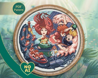 Ponyo Inspired Kawaii Underwater Coral Garden Terrarium Cross Stitch Pattern PDF
