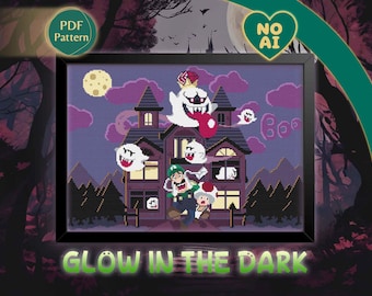 Haunted Manor Cross Stitch Pattern – Ghostly Pixel Adventure (PDF Pattern)