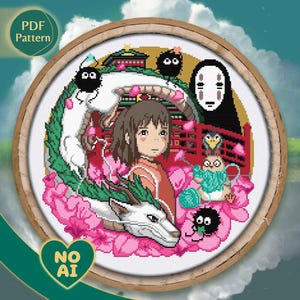 Patrón punto de cruz inspirado en Spirited Away en terrario Kawaii del Baño de los Espíritus