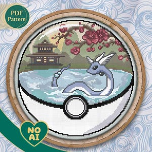 Dragonair Inspired Sakura Terrarium Cross Stitch Pattern PDF