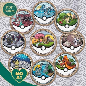 Patrón punto de cruz inspirado en Eeveelutions set completo terrario