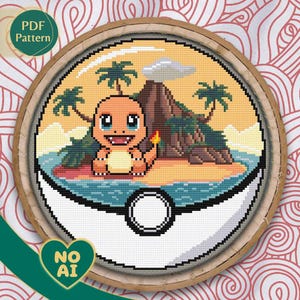 Charmander Inspired Fire Terrarium Cross Stitch Pattern PDF