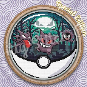 Gengar Haunter Gastly Inspired Terrarium Cross Stitch Pattern PDF image 5