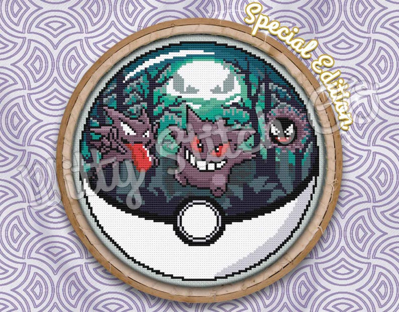 Gengar Haunter Gastly Inspired Terrarium Cross Stitch Pattern PDF image 5
