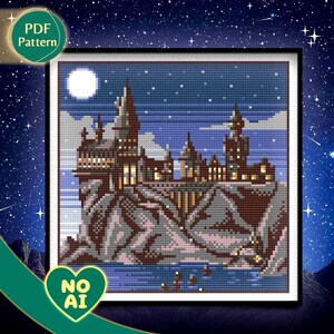 Patrón Punto Cruz Castillo Mágico Noche Estrellada Fantasy PDF Principiante