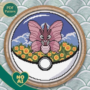 Venomoth Inspired Moonlight Poison Garden Terrarium Cross Stitch Pattern PDF