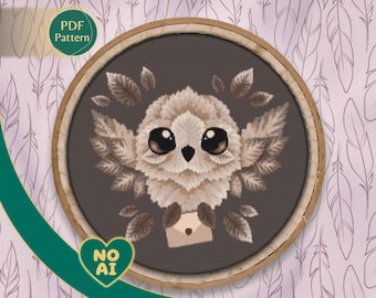 Patrón Punto Cruz Búho Kawaii Carta Escuela de Magia Terrario PDF