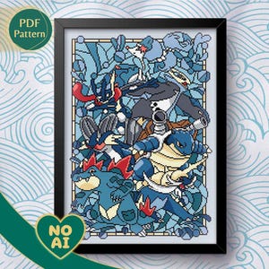 Modèle de point de croix Water Guardian - Style vitrail (Modèle PDF)