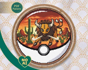 Tauros Inspired Wild Desert Oasis Terrarium Cross Stitch Pattern PDF