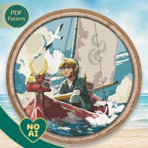 海の英雄クロスステッチパターン - ピクセルアートファンタジーボート（PDFパターン）