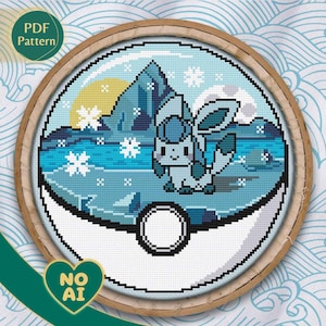 Glaceon Inspired Frozen Crystal Cave Terrarium Cross Stitch Pattern PDF