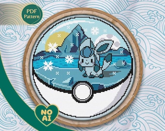 Glaceon Inspired Frozen Crystal Cave Terrarium Cross Stitch Pattern PDF